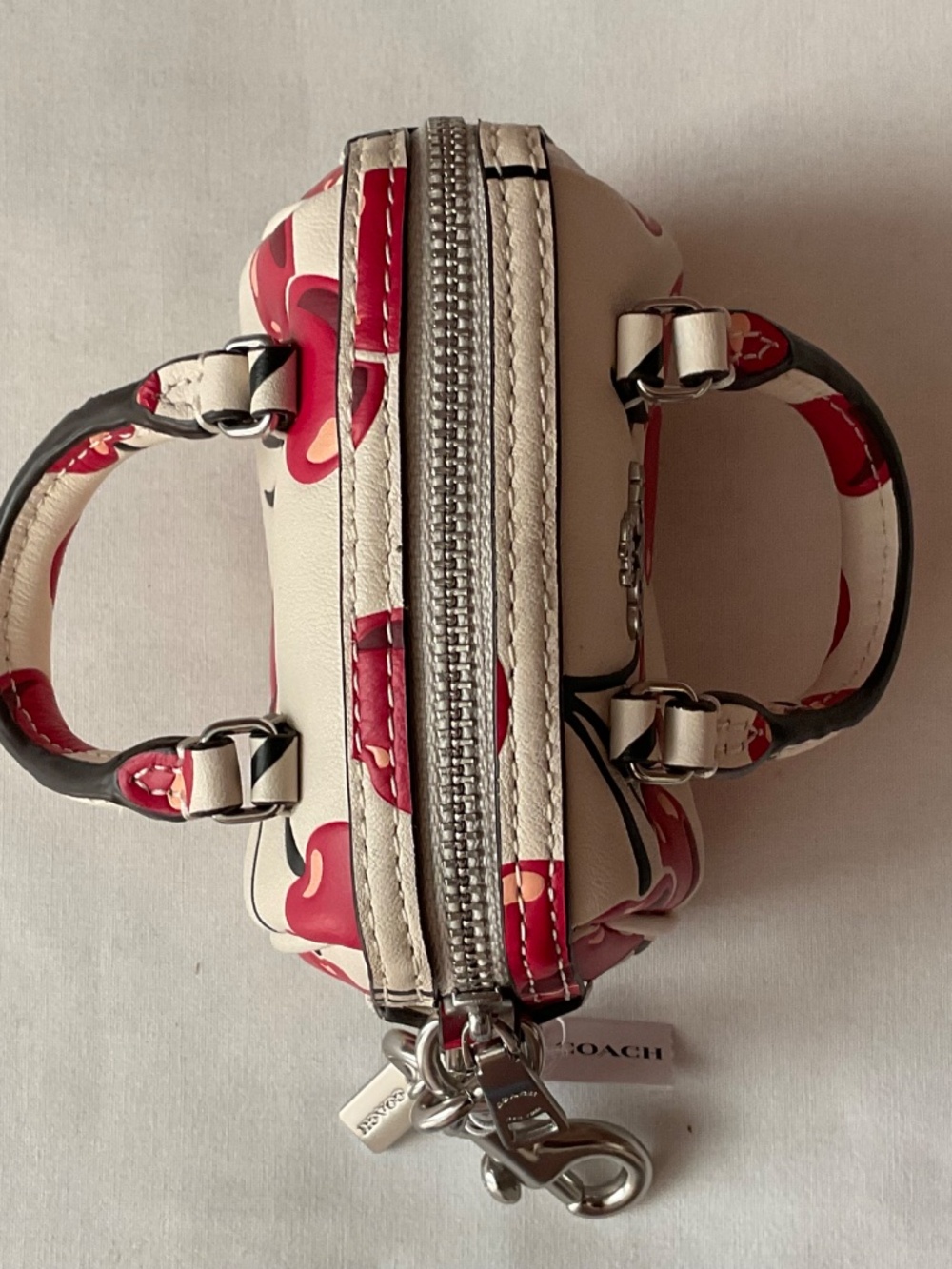Coach Rowan Mini Bag Charm Cherry Print Leather Silver Hardware Multi NWT - Picture 6 of 16